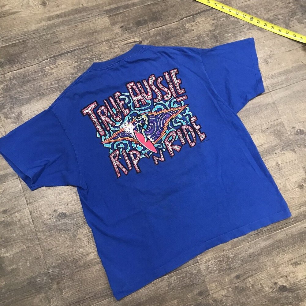 Vintage True Aussie Rip ‘N Ride Surf‎ Men Tshirt NO SIZE TAG Blue Single Stitch